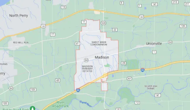 Area map of Madison, OH.