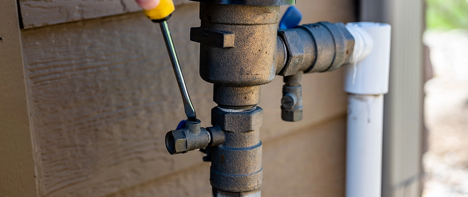 An irrigation professional opening an irrigation valve near Madison, OH.