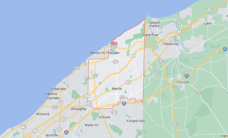 Area map of Mentor, OH.